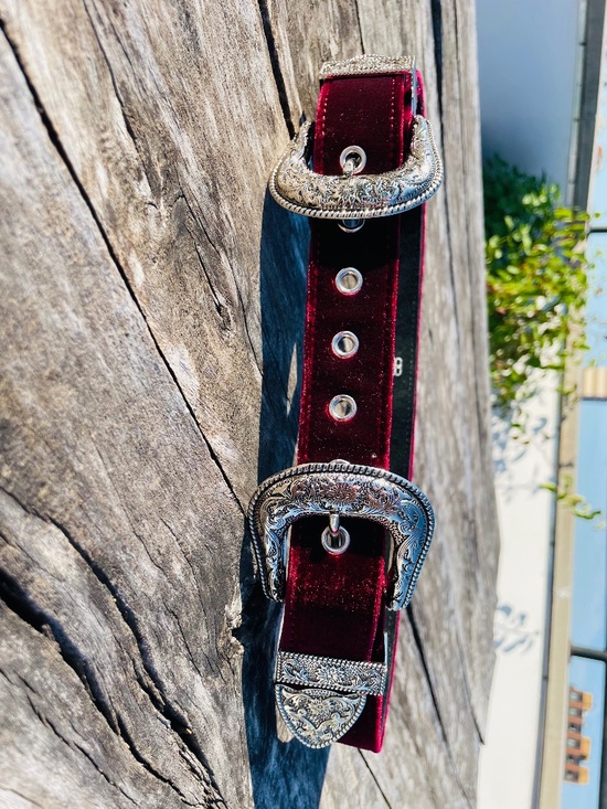 B-Low the Belt 2-buckle Metallic Red Velvet Great Gatsby Luxury Styled Belt S